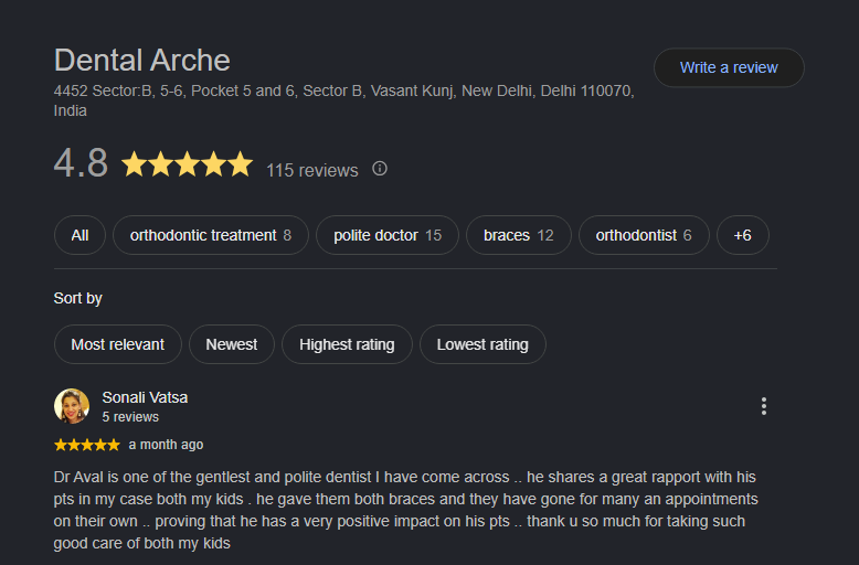 Dental Arhce Google Review