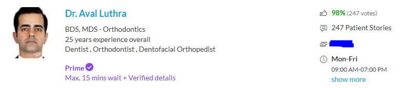 Dr. Aval luthra Practo Review